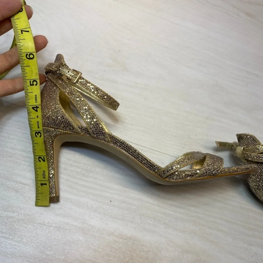 Michael Kors Womens 7M Sandal Heel Glitter Gold Wedding Evening Ankle Strap